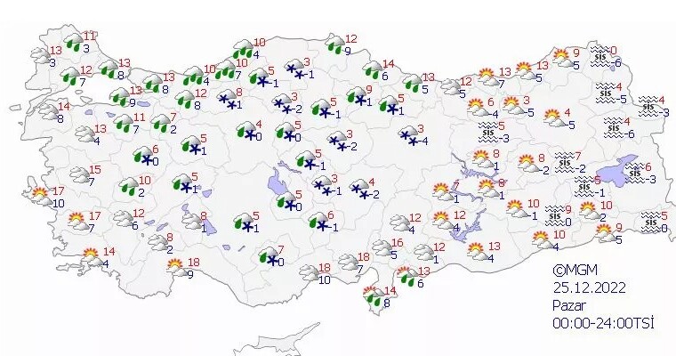 В 22 провинциях Турции ожидается снегопад